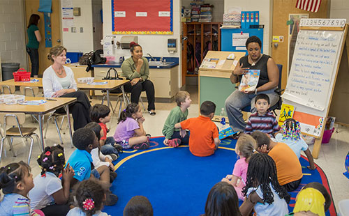 Dr. Pollard reading to preschool class